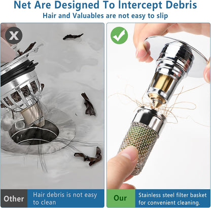 Upgrade Your Bathroom with Our 2Pcs Removable Stainless Steel Drain Strainer & Stopper - Perfect for Universal Sinks!
