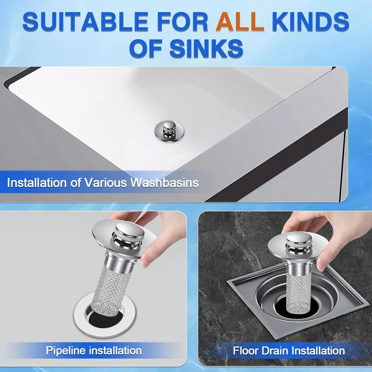 Stainless Steel Modern Rustproof Mesh Tub Drain Stopper with Bouncing Core & Brass Pop-Up Plug, High-Pressure Handheld Shower Head for Bathroom Home Supplies, Rustproof Drain Stoppers