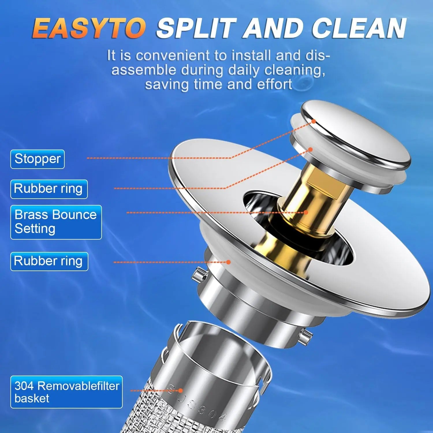 Stainless Steel Modern Rustproof Mesh Tub Drain Stopper with Bouncing Core & Brass Pop-Up Plug, High-Pressure Handheld Shower Head for Bathroom Home Supplies, Rustproof Drain Stoppers