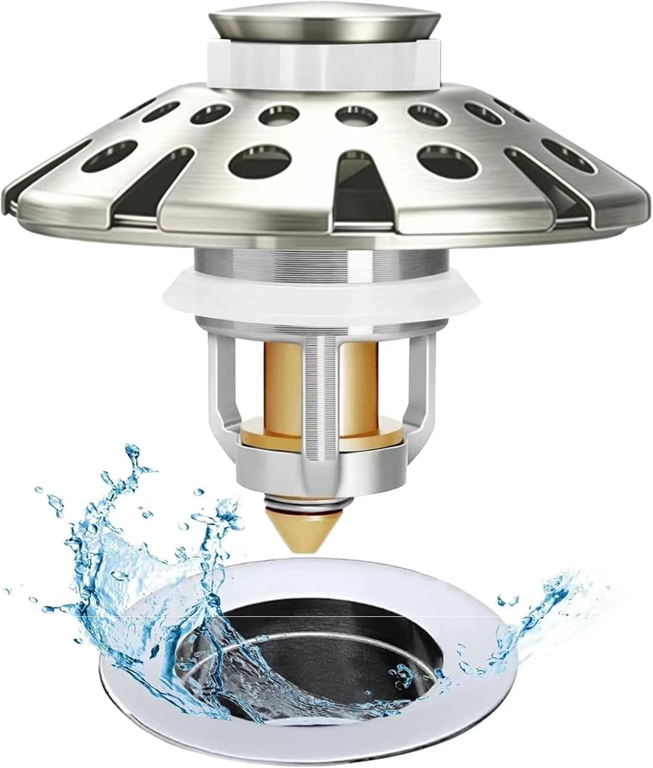 Revolutionary 3-in-1 Pop-Up Bathroom Sink Stopper with Hair Catcher - Brushed Nickel Finish, Perfect Fit for Standard Drains