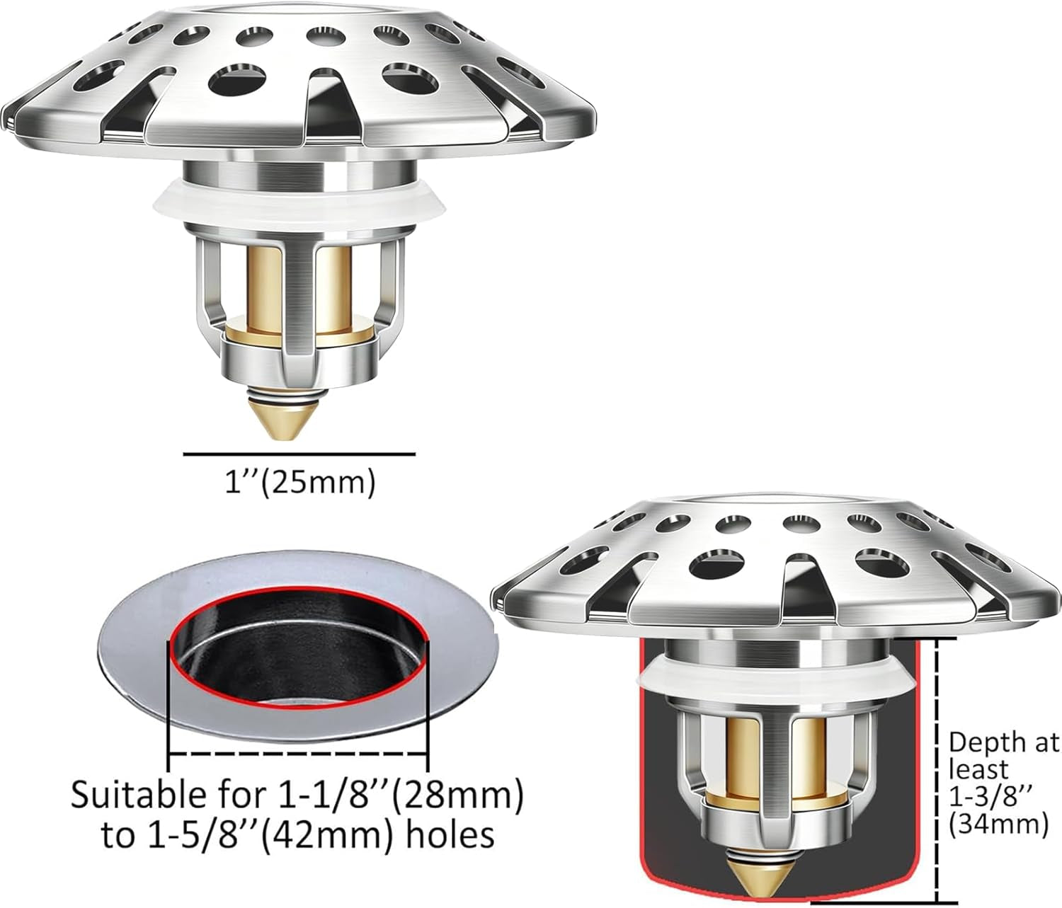 Revolutionary 3-in-1 Pop-Up Bathroom Sink Stopper with Hair Catcher - Brushed Nickel Finish, Perfect Fit for Standard Drains
