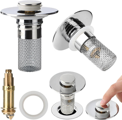 Upgrade Your Bathroom with Our 2Pcs Removable Stainless Steel Drain Strainer & Stopper - Perfect for Universal Sinks!