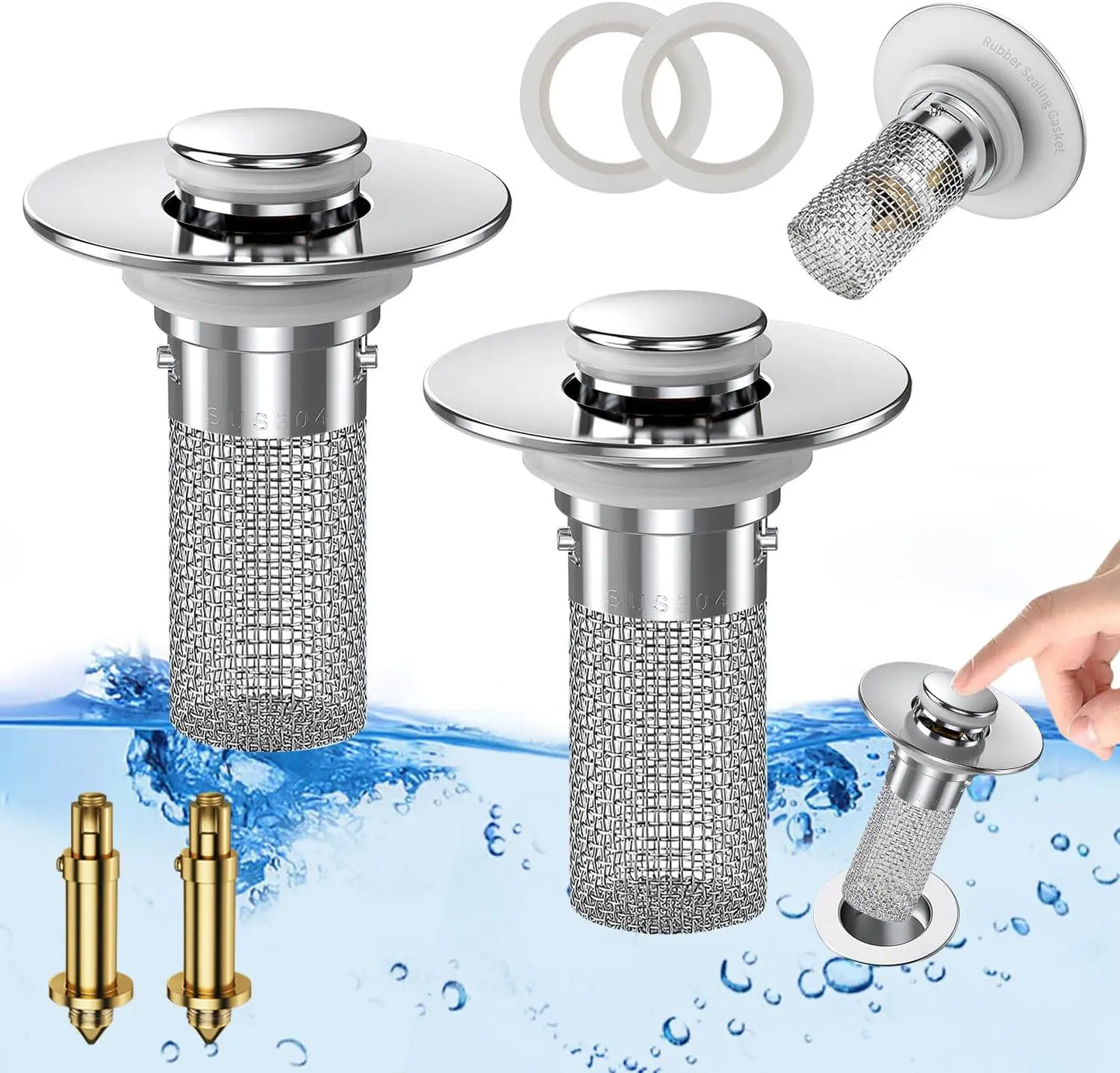 Stainless Steel Modern Rustproof Mesh Tub Drain Stopper with Bouncing Core & Brass Pop-Up Plug, High-Pressure Handheld Shower Head for Bathroom Home Supplies, Rustproof Drain Stoppers