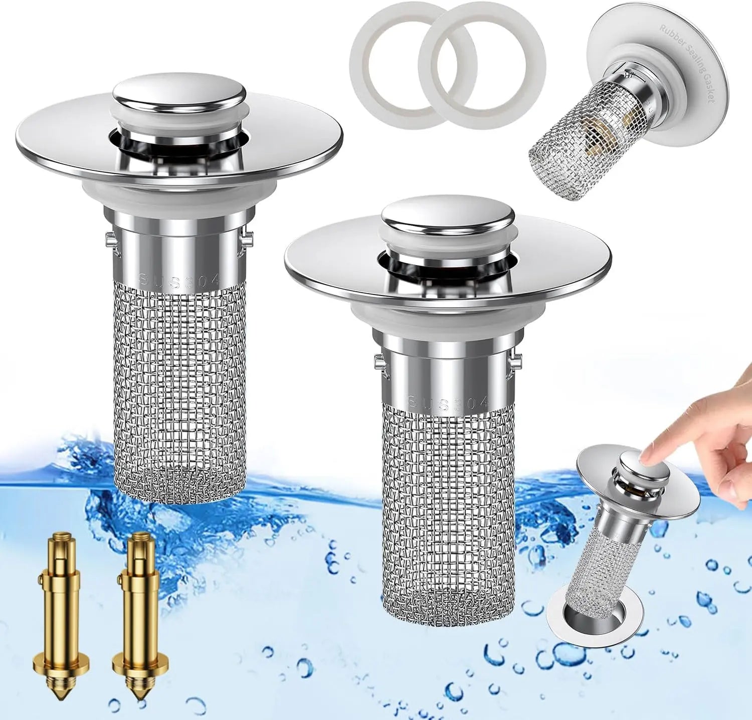 Stainless Steel Modern Rustproof Mesh Tub Drain Stopper with Bouncing Core & Brass Pop-Up Plug, High-Pressure Handheld Shower Head for Bathroom Home Supplies, Rustproof Drain Stoppers