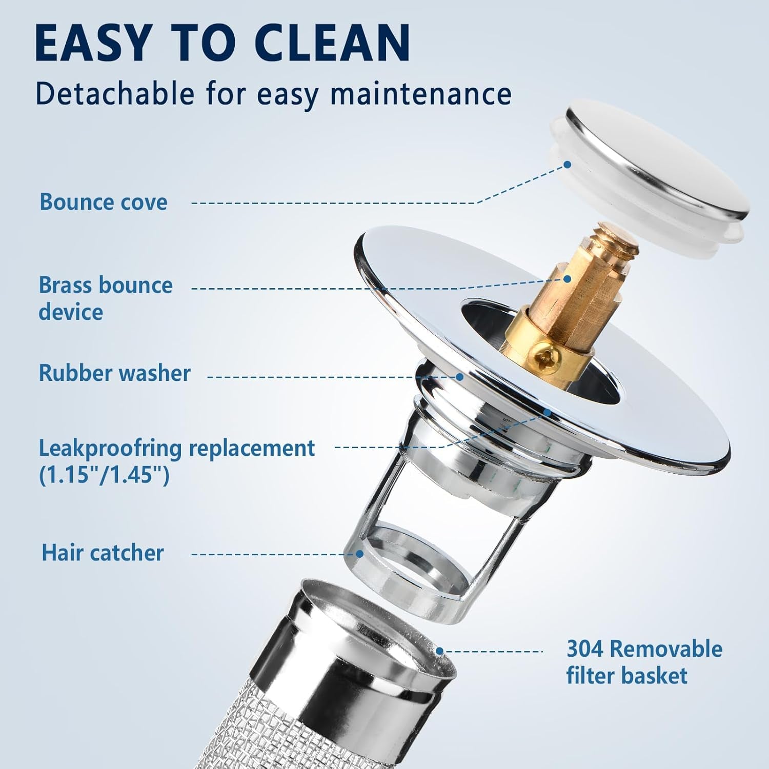 Upgrade Your Bathroom with Our 2Pcs Removable Stainless Steel Drain Strainer & Stopper - Perfect for Universal Sinks!