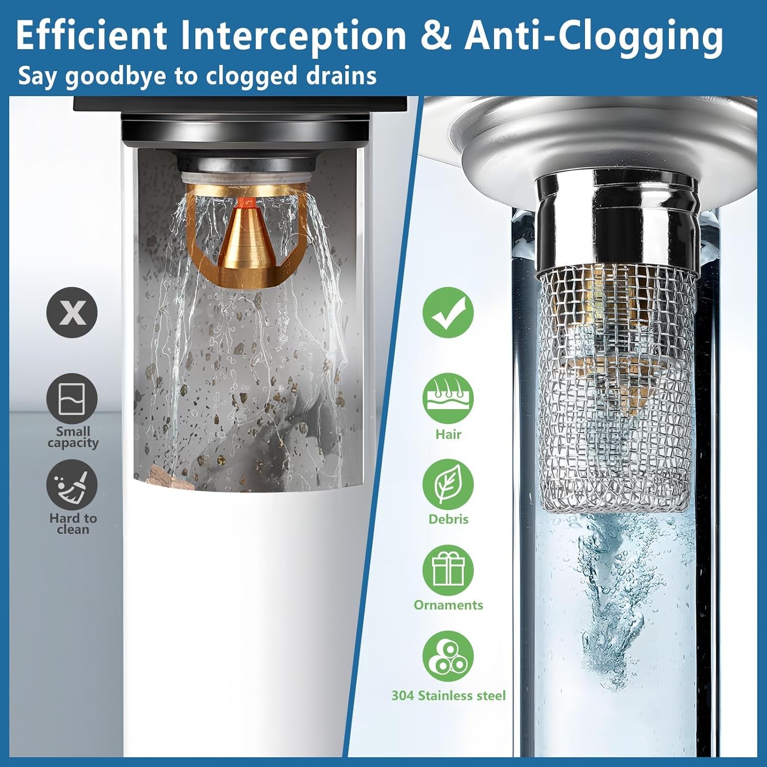 Upgrade Your Bathroom with Our 2Pcs Removable Stainless Steel Drain Strainer & Stopper - Perfect for Universal Sinks!