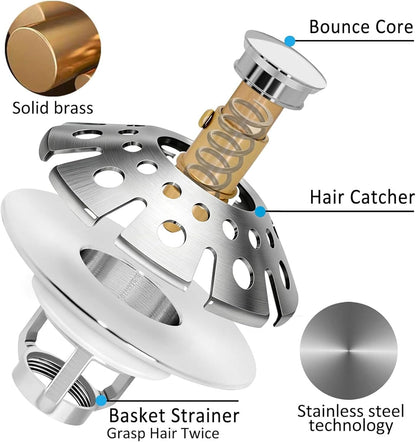 Revolutionary 3-in-1 Pop-Up Bathroom Sink Stopper with Hair Catcher - Brushed Nickel Finish, Perfect Fit for Standard Drains