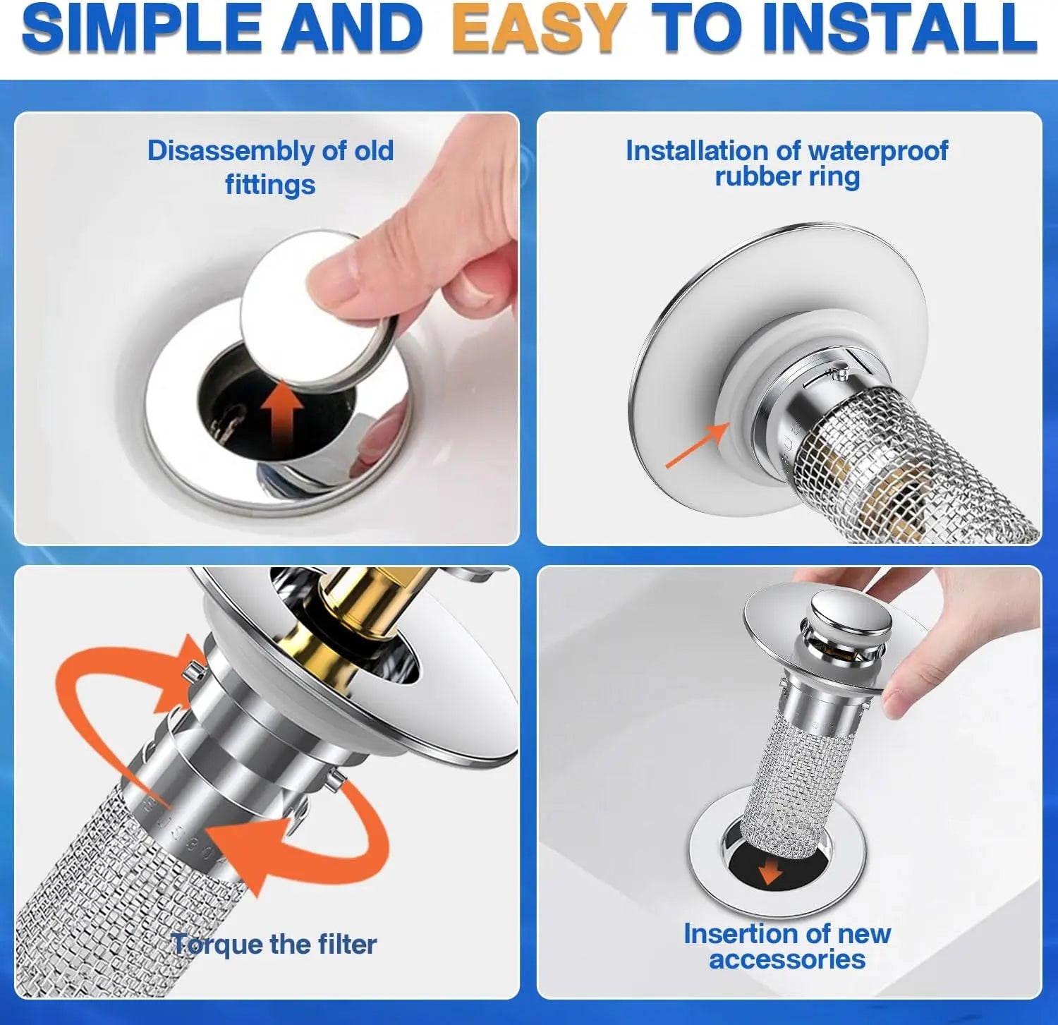 Stainless Steel Modern Rustproof Mesh Tub Drain Stopper with Bouncing Core & Brass Pop-Up Plug, High-Pressure Handheld Shower Head for Bathroom Home Supplies, Rustproof Drain Stoppers